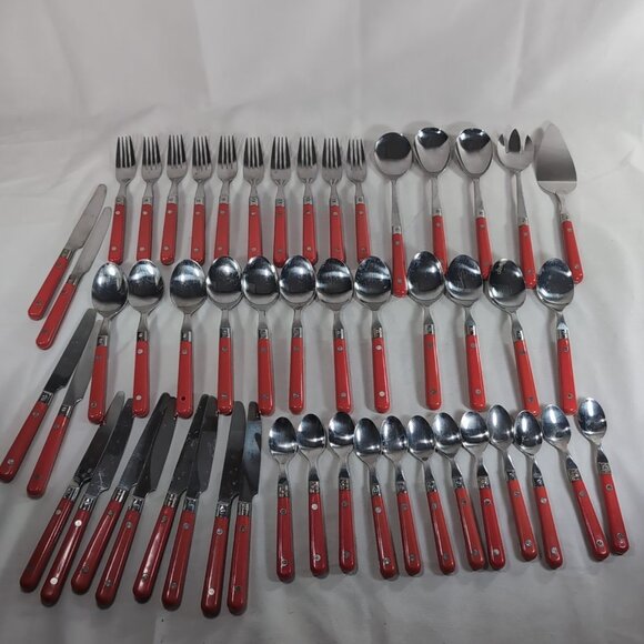 51 IKEA Red Stainless Steel Cutlery Flatware Serving Utensils Fork Spoon Knife - Picture 1 of 14